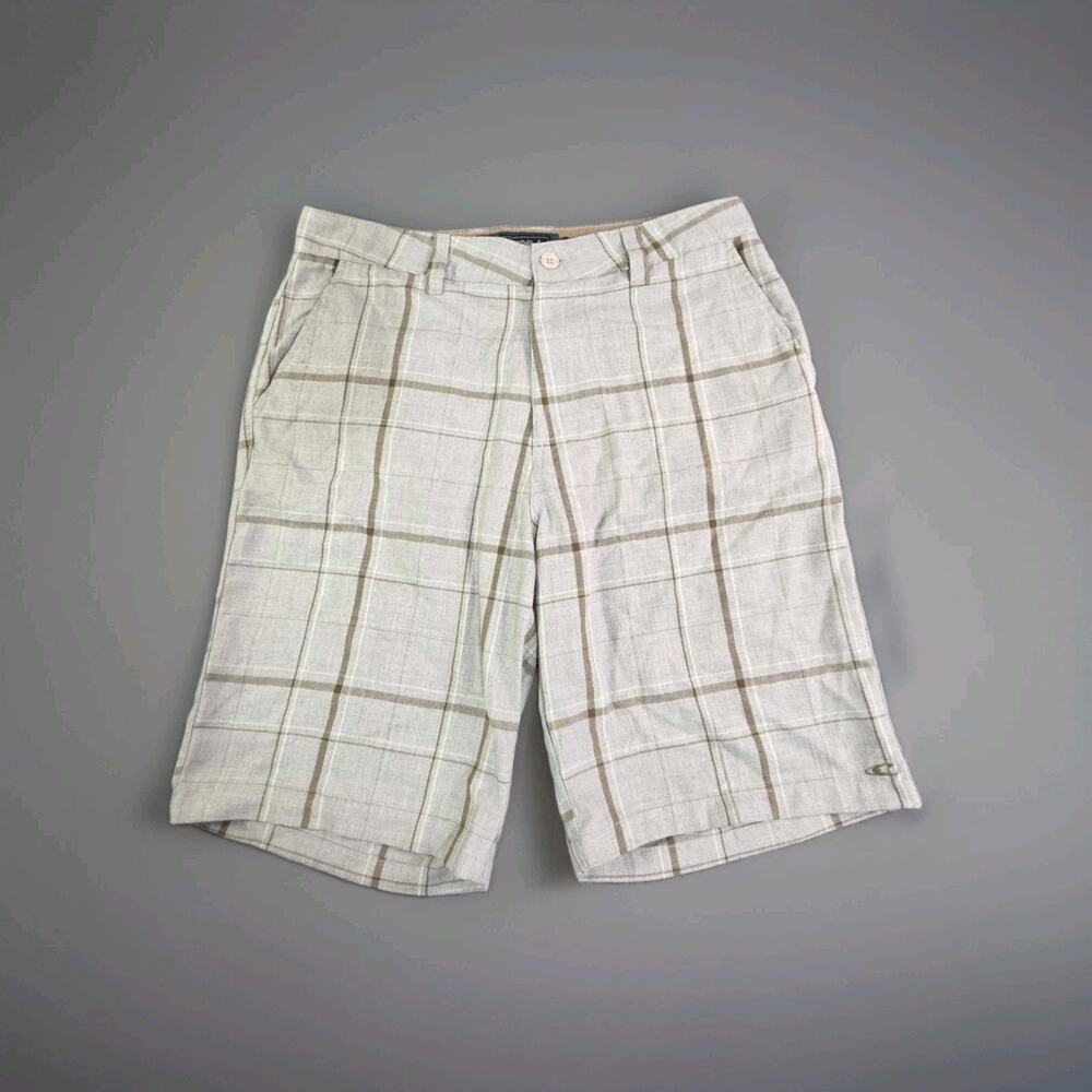O'neill Men's Sz 34 First in Last Out Mens Beige Tan Plaid Chino Shorts Pocket